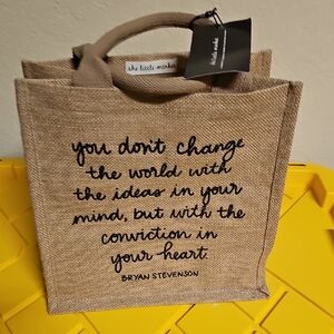THE LITTLE MARKET BURLAP TOTE BAG BRYAN STEVENSON (Lawyer, Activist, Justice)